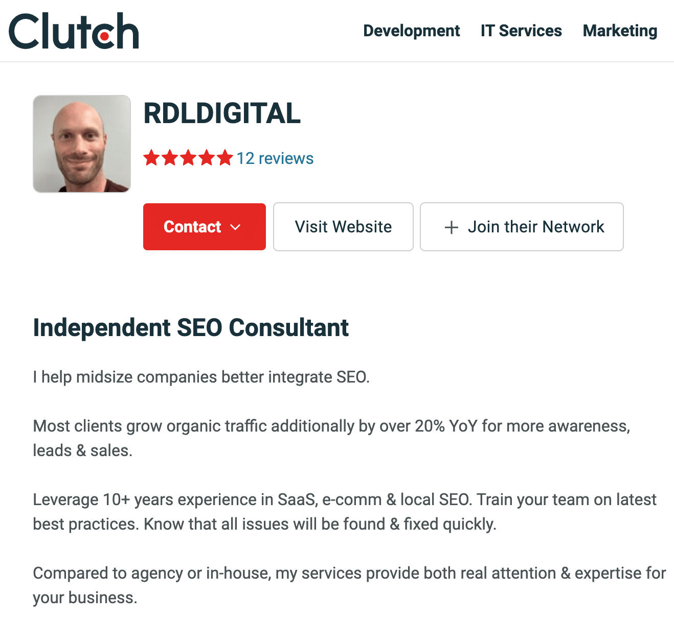 RDLDIGITAL Clutch platform on-page SEO for off-page sources example screenshot